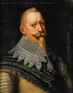 Portratt Av Kung Gustav Ii Adolf Ikladd Gul Rock, Mantel Och Broderad Spetskrage, Brostbild