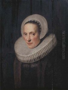 Portrait Of Anna Van Loon, Nee Ruychaver, Bust-length, In A Black Embroidered Dress With Fur And A Molenkraag And White Bonnet