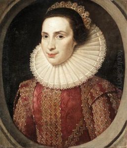 Portrait Of A Young Lady, Half Length, Wearing A Richly Embroidered Dress And An Elaborate Ruff by Michiel Jansz. van Mierevelt