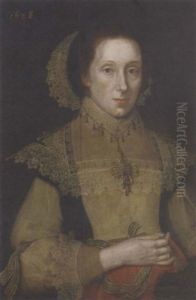 Portrait Of A Lady In A Black, White And Red Dress, With White Lace Collar, Cuffs And Headdress, A Fan In Her Right Hand