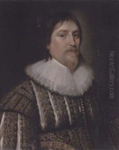 Portrait Of Henry De Vere, 18th Earl Of Oxford, In A Black Slashed Doublet With Gold Embroidery And A White Ruff