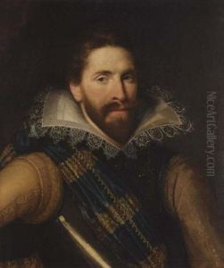 Portrait Of A Man Wearing A Cuirasse And A Blue Sash by Michiel Jansz. van Mierevelt