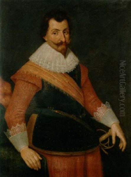 Portrait Of A Bearded Gentleman (a Member Of The House Of Nassau-orange?) In A Breastplate With An Orange Sash, His Hand On A Table, A Plumed Hat At His Side - view 1