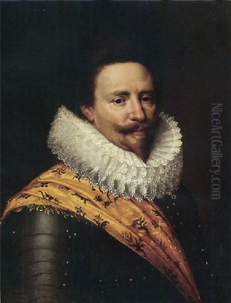 Portrait Of Stadholder Frederik Hendrik, Prince Of Orange, Wearing Armour Suit With Lace Collar And Orange Sash - view 1