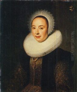 Portrait Of Magdalena Van Beresteyn, Wearing A Gold Embroidered Green Dress With Molenkraag And Vlieger And Lace Bonnet