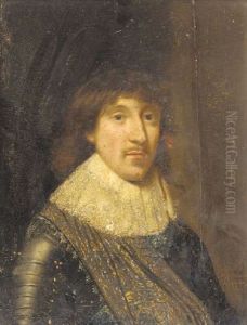 Portrait Of Christian, Duke Of Brunswick In Armour With A White Lace Collar, A Blue And Gold Sash Over His Right Shoulder