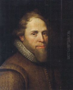 Portrait Of Maurice Of Nassau, Prince Of Orange, Wearing A Gold Embroidered Brown Doublet With Lace Collar