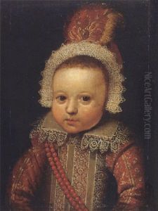 Portrait Of A Young Boy (johan Van Der Veecken?) Wearing An Embroidered Red Costume With Lace Collar And Cap, And Strings Of Corals