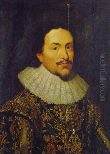 Portrait Of A Gentleman, In A Gold Embroidered Doublet And A Lace Ruff - view 1