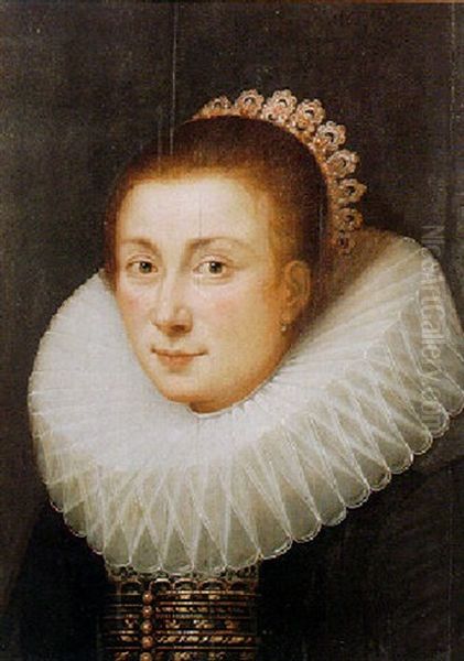 Portrait Of A Young Lady, Head And Shoulders, With A Wide Ruff Collar And Embroidered Corset - view 1