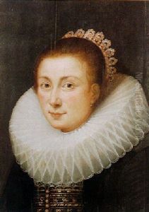 Portrait Of A Young Lady, Head And Shoulders, With A Wide Ruff Collar And Embroidered Corset