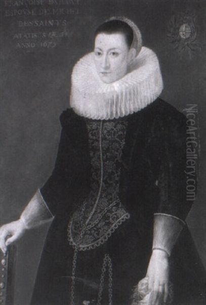 Portrait De Femme A La Robe Brodee Et A La Chaine D'or - view 1