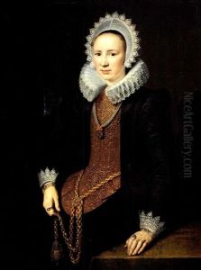 Portrait Of Lady, Standing Three-quarter Length, Wearing    An Elaborate Brown And Black Costume With Gold Etc.