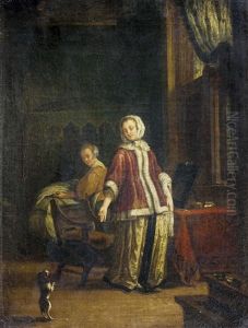 Zwei Bilder: A) Dame Und Zofe Beobachten Hundchen B) Interieur Mit Muschelesser (2 Works)