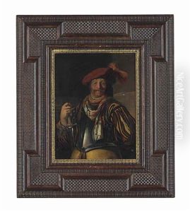 Portrait Of A Gentleman, Three-quarter-length, In Armour And A Red Plumed Cap, A Sword In His Right Hand by Frans van Mieris