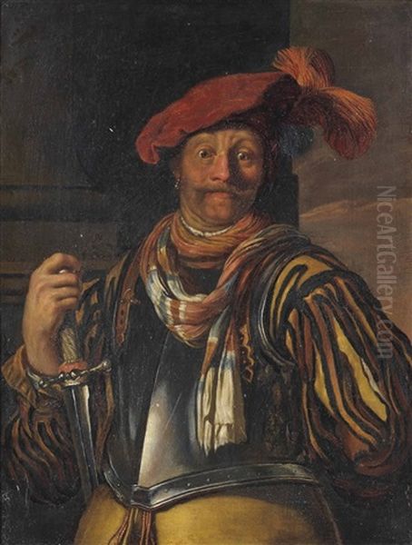 Portrait Of A Gentleman, Three-quarter-length, In Armour And A Red Plumed Cap, A Sword In His Right Hand - view 1
