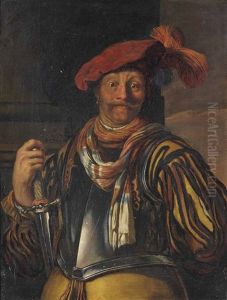 Portrait Of A Gentleman, Three-quarter-length, In Armour And A Red Plumed Cap, A Sword In His Right Hand