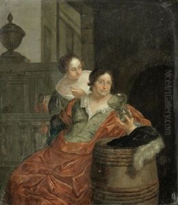 A Gentleman Drinking, Accompanied By A Young Lady by Frans van Mieris