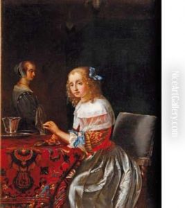 Jeune Femme Enfilant Des Perles by Frans van Mieris