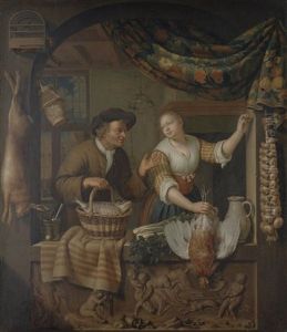 A Fish Seller And A Poultry Seller In An Arched Window by Frans van Mieris