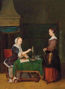 Interieur Mit Einer Dame, Die Einen Brief Versiegelt by Frans van Mieris