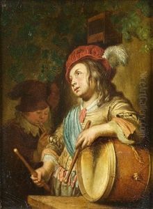 A Man Holding A Large Roemer (+ Boys Playing The Flute And Drum; Pair)