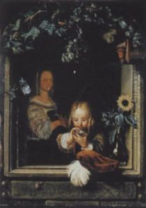 Seifenblasendes Kind by Frans van Mieris