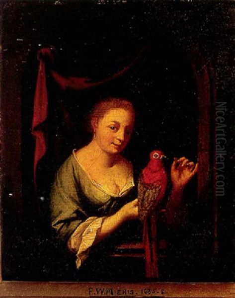 A Woman With A Parrot At A Windowsill - view 1