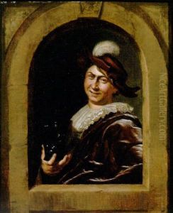 A Youth In Fancy Dress At A Feigned Stone Window, Holding A Roemer