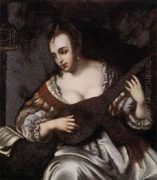 A Woman Playing The Lute - view 1
