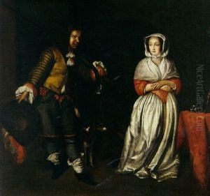 An Interior Scene With A Gentleman In Hunting Clothes Wooing A Lady by Frans van Mieris