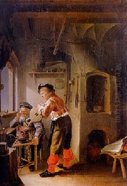 An Old Alchemist And His Assistant In Their Workshop - view 1