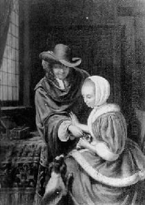 Father And Daughter With The Family Pets by Frans van Mieris