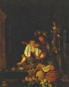 La Marchande De Fleurs Lutinee Par Son Acheteur by Frans van Mieris