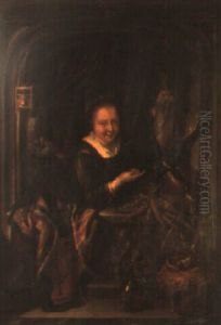 A Woman Standing At A Window Holding Dead Game by Frans van Mieris