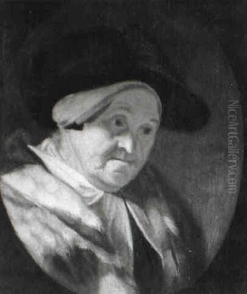Study Of An Old Lady In Black Hat And Fur Shawl - view 1