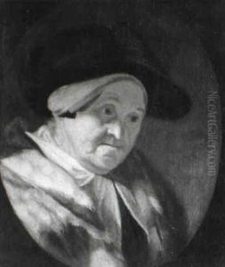 Study Of An Old Lady In Black Hat And Fur Shawl by Frans van Mieris