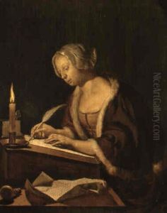 A Woman Writing A Letter By Candlelight by Frans van Mieris