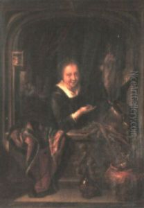 A Woman Standing At A Window Holding Dead Game by Frans van Mieris