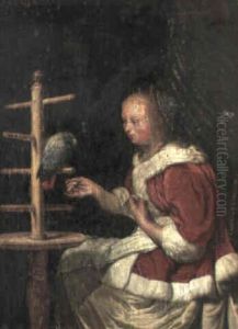 Lady Feeding A Parrot thumbnail