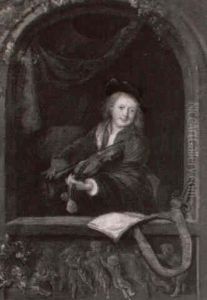 A Fiddler Sitting In An Alcove by Frans van Mieris