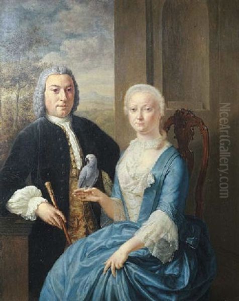 Portrait Of Pieter De La Court On A Balcony And Of His Wife Geertruida Jacoba De Bye, A Landscape Beyond - view 1