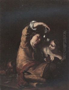 A Couple Carousing In A Tavern by Frans van the Younger Mieris