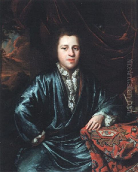 Portrait Of A Gentleman In A Ble Silk Dressing Gown - view 1