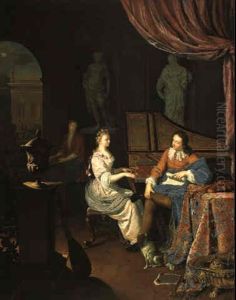 A Woman Playing The Harpsichord With A Man Seated Nearby by Frans van the Younger Mieris