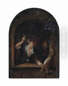A Man Holding A Roemer Filled With White Wine At A Window, With A Hare And Poultry by Jan Van Mieris