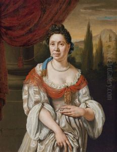 Portrait Of A Lady Against A Landscape Backdrop