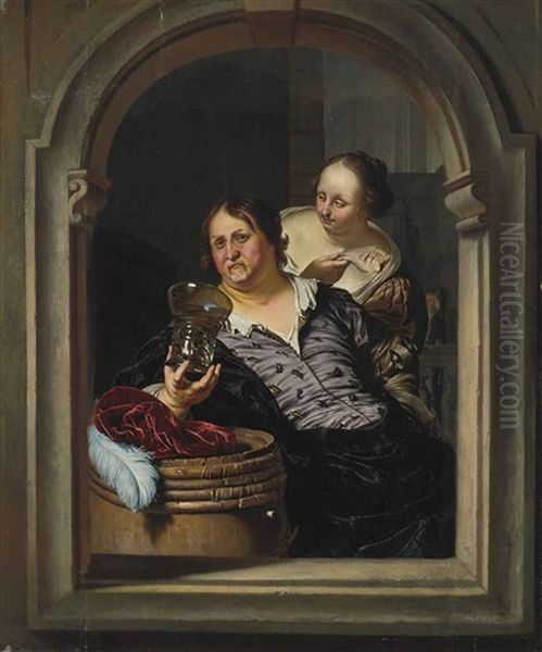 A Man Drinking With A Woman Holding A Fish - view 1