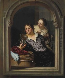 A Man Drinking With A Woman Holding A Fish by Willem Van Mieris Leiden