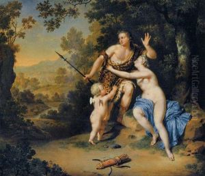 Venus And Adonis With Cupid In An Extensive Landscape by Willem Van Mieris Leiden